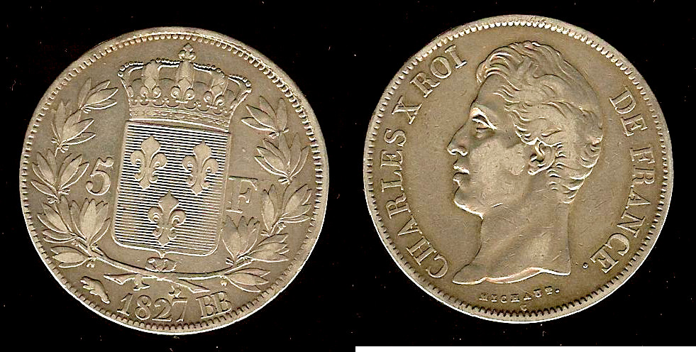 5 francs Charles X 1827BB VF/EF